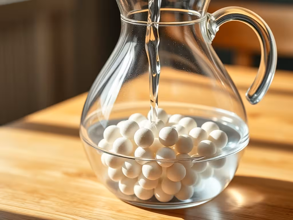 Appareil simple : carafe avec perles de céramique EM pour améliorer l'eau du robinet.