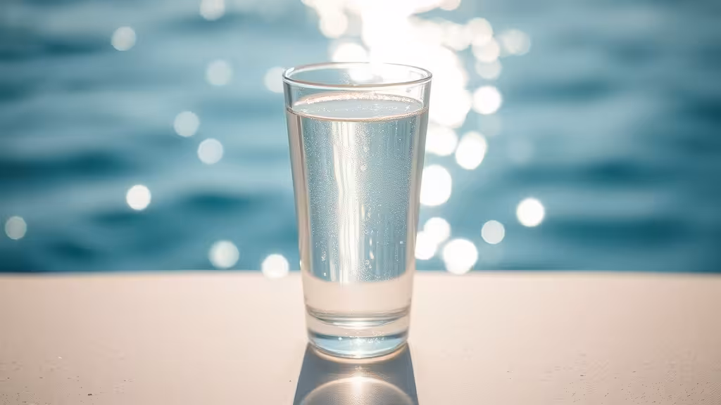 Verre d'eau cristalline en lumière naturelle illustrant l'eau magnétisée et ses propriétés supposées