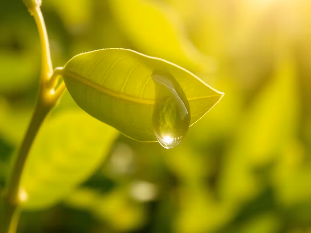 Gouttelette d'eau sur feuille verte symbole des bienfaits de l'eau magnétisée en agriculture