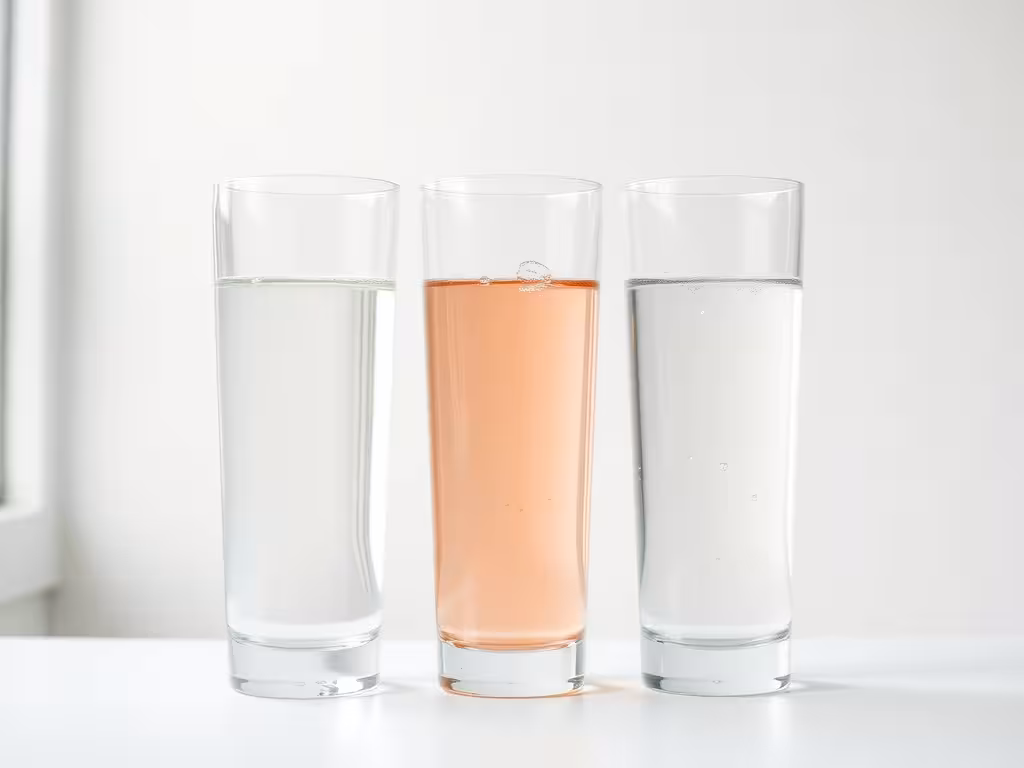 Trois verres d'eau illustrant les différences entre eau magnétisée, structurée et alcaline
