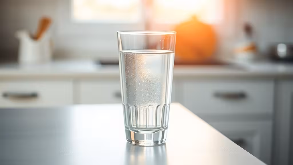 Verre d'eau reminéralisée transparent et pur, bien éclairé, prêt à la consommation.