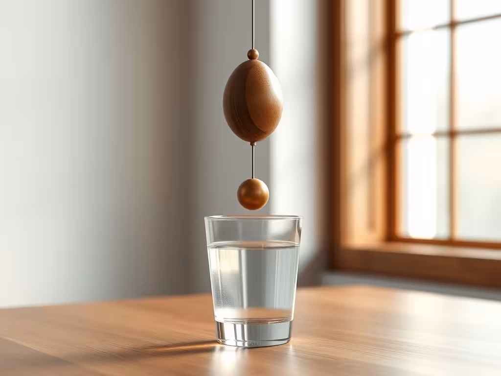 Outil de mesure suspendu au-dessus d'une eau claire, illustrant la notion de l'échelle de Bovis et la mesure du taux vibratoire.